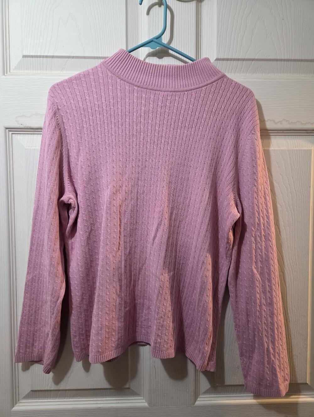 Women's Karen Scott Pink Cable-Knit Mock Neck Sweater 100% Cotton Size L